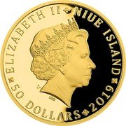 Niue 50 Dollars Elizabeth II Cleopatra 2019 CM Proof ELIZABETH II NIUE ISLAND CM IRB 50 DOLLARS 2019 coin obverse Niue 50 Dollars Elizabeth II Cleopatra 2019 CM Proof ELIZABETH II NIUE ISLAND CM IRB 50 DOLLARS 2019 coin obverse