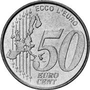 Italy 50 Euro Cent Ecco L'euro (Sassello Commune Token) X# 3 50 EURO CENT ECCO L'EURO coin reverse Italy 50 Euro Cent Ecco L'euro (Sassello Commune Token) X# 3 50 EURO CENT ECCO L'EURO coin reverse