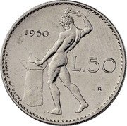 Italy 50 Lire Pattern Coin 1950 KM# Pn42 1950 L 50 coin reverse