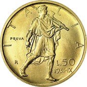 Italy 50 Lire (Vittorio Emanuele III Pattern) KM# Pr55 ITALIA PROVA R L.50 1931 - IX coin reverse Italy 50 Lire (Vittorio Emanuele III Pattern) KM# Pr55 ITALIA PROVA R L.50 1931 - IX coin reverse