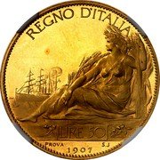 Italy 50 Lire Vittorio Emanuele III. Prova 1907 (M) KM# Pr6 REGNO D'ITALIA LIRE 50 PROVA 1907 coin reverse Italy 50 Lire Vittorio Emanuele III. Prova 1907 (M) KM# Pr6 REGNO D'ITALIA LIRE 50 PROVA 1907 coin reverse