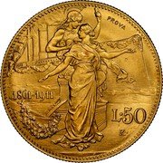 Italy 50 Lire (Vittorio Emanuele III. Prova) KM# Pr14 PROVA 1861-1911 L 50 R coin reverse Italy 50 Lire (Vittorio Emanuele III. Prova) KM# Pr14 PROVA 1861-1911 L 50 R coin reverse