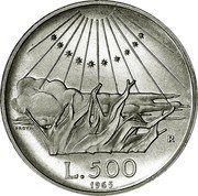 Italy 500 Lire (Dante Alighieri Trial Strike. Prova) KM# Pr84 PROVA R L. 500 1965 coin reverse Italy 500 Lire (Dante Alighieri Trial Strike. Prova) KM# Pr84 PROVA R L. 500 1965 coin reverse