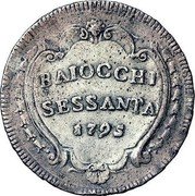 Italy 60 Baiocchi Papal States Coinage 1795 KM# 1236a BAIOCCHI SESSANTA 1795 coin reverse Italy 60 Baiocchi Papal States Coinage 1795 KM# 1236a BAIOCCHI SESSANTA 1795 coin reverse