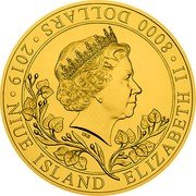 Niue 8000 Dollars (Queen Elizabeth II Czech Lion) IRB CM NIUE ISLAND ELIZABETH II 8000 DOLLARS 2019 coin obverse Niue 8000 Dollars (Queen Elizabeth II Czech Lion) IRB CM NIUE ISLAND ELIZABETH II 8000 DOLLARS 2019 coin obverse
