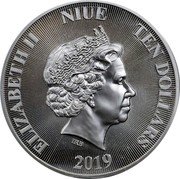 Niue Ten Dollars (Roaring Lion - Queen Elizabeth II) ELIZABETH II NIUE TEN DOLLARS IRB 2019 coin obverse Niue Ten Dollars (Roaring Lion - Queen Elizabeth II) ELIZABETH II NIUE TEN DOLLARS IRB 2019 coin obverse