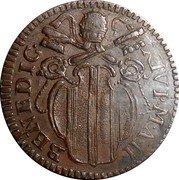 Italy 1/2 Baiocco (Benedict XIV Value in cartouche) BENEDIC. XIV P.M.A.II coin obverse Italy 1/2 Baiocco (Benedict XIV Value in cartouche) BENEDIC. XIV P.M.A.II coin obverse