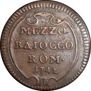 Italy 1/2 Baiocco (Benedict XIV Value in cartouche) MEZZO BAIOCCO ROM. 1742 coin reverse Italy 1/2 Baiocco (Benedict XIV Value in cartouche) MEZZO BAIOCCO ROM. 1742 coin reverse