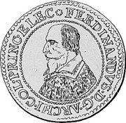 Belgium 1/2 Daler Of 15 Patards Ferdinand of Bavaria 1645 KM# 69 FERDINANDVS D G ARCHI COL PRINC ELEC coin obverse Belgium 1/2 Daler Of 15 Patards Ferdinand of Bavaria 1645 KM# 69 FERDINANDVS D G ARCHI COL PRINC ELEC coin obverse