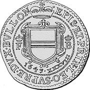 Belgium 1/2 Daler Of 15 Patards Ferdinand of Bavaria 1645 KM# 69 EPIS ET PRIN LEO SVPRE DVX BVLLON F B 1645 XXXVIII coin reverse Belgium 1/2 Daler Of 15 Patards Ferdinand of Bavaria 1645 KM# 69 EPIS ET PRIN LEO SVPRE DVX BVLLON F B 1645 XXXVIII coin reverse