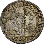 Italy 1/2 Ducato (62 Soldi) (St. Justina) S M V IOAN CORNEL D F A P coin obverse Italy 1/2 Ducato (62 Soldi) (St. Justina) S M V IOAN CORNEL D F A P coin obverse