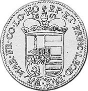 Belgium 1/2 Patagon KM# 79 Liege/ Bishopric Standart Coinage EP ET PRIN LEOD DVX BVL MAR FR CO LO HO 16 63 coin reverse Belgium 1/2 Patagon KM# 79 Liege/ Bishopric Standart Coinage EP ET PRIN LEOD DVX BVL MAR FR CO LO HO 16 63 coin reverse