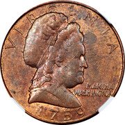 USA 1 Cent (Pattern) VIRGINIA MARTHA WASHINGTON 1759 coin obverse USA 1 Cent (Pattern) VIRGINIA MARTHA WASHINGTON 1759 coin obverse
