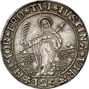 Italy 1 Ducato (124 Soldi) (St. Justina. Giovanni Corner I) MEMOR ERO TVI IVSTINA VIR 124 coin reverse Italy 1 Ducato (124 Soldi) (St. Justina. Giovanni Corner I) MEMOR ERO TVI IVSTINA VIR 124 coin reverse