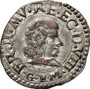 Italy 1 Muraiola (Francesco I d'Este) FR I MV RE EC D VIII coin obverse Italy 1 Muraiola (Francesco I d'Este) FR I MV RE EC D VIII coin obverse