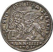 Italy 1 Osella (Alvise Mocenigo II) X# 213 SVO RVM IVRA TVETVR ANN IIII 1703 coin reverse