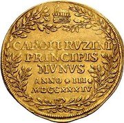Italy 1 Osella (Carlo Ruzzini) X# 269 CAROLL RVZINI PRINCIPIS MVNVS ANNO III MDCCXXXIV coin reverse Italy 1 Osella (Carlo Ruzzini) X# 269 CAROLL RVZINI PRINCIPIS MVNVS ANNO III MDCCXXXIV coin reverse