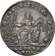Italy 1 Osella (Figure of Justice With Scales) ANNO XIII OPVS IVSTITIÆ PAX coin reverse Italy 1 Osella (Figure of Justice With Scales) ANNO XIII OPVS IVSTITIÆ PAX coin reverse