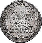Italy 1 Osella (Giovanni Corner II) X# 237 IOANNIS CORNELII PRINCIPIS MVNVS ANNO IX SAL ANNO MDCCXVII coin reverse Italy 1 Osella (Giovanni Corner II) X# 237 IOANNIS CORNELII PRINCIPIS MVNVS ANNO IX SAL ANNO MDCCXVII coin reverse
