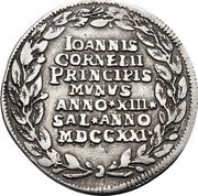 Italy 1 Osella (Giovanni Corner II) X# 243 IOANNIS CORNELII PRINCIPIS MVNVS ANNO XIII SAL ANNO MDCCXXI coin reverse