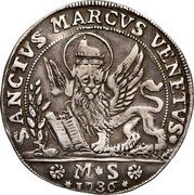 Italy 1 Osella Lion of St. Mark. Alvise Pisani 1736 MS X# 274 SANCTVS MARCVS VENETVS M S 1736 coin obverse Italy 1 Osella Lion of St. Mark. Alvise Pisani 1736 MS X# 274 SANCTVS MARCVS VENETVS M S 1736 coin obverse