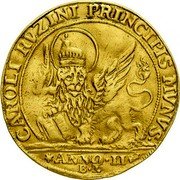 Italy 1 Osella Lion of St. Mark. Carlo Ruzzini 1733 BZ X# 266 CAROLI RVZINI PRINCIPIS MVNVS ANNO II B L coin obverse Italy 1 Osella Lion of St. Mark. Carlo Ruzzini 1733 BZ X# 266 CAROLI RVZINI PRINCIPIS MVNVS ANNO II B L coin obverse