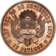 Argentina 1 Patacon Pattern 1879  KM# E6a LEY DEL 25 DE SETIEMBRE 1878. UN PATACON. coin reverse Argentina 1 Patacon Pattern 1879  KM# E6a LEY DEL 25 DE SETIEMBRE 1878. UN PATACON. coin reverse