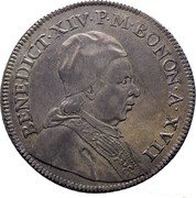 Italy 1 Scudo Bolognese Benedict XIV 1756  XVII BENEDICT XIV P M BONON A XVII coin obverse Italy 1 Scudo Bolognese Benedict XIV 1756  XVII BENEDICT XIV P M BONON A XVII coin obverse