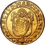 Italy 1 Scudo (Francesco Loredan Off-metal Pattern Strike) KM# Pn151 SANCTVS MARCVS VENET 140 coin reverse Italy 1 Scudo (Francesco Loredan Off-metal Pattern Strike) KM# Pn151 SANCTVS MARCVS VENET 140 coin reverse