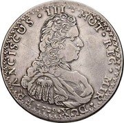 Italy 1 Scudo Francesco III d'Este. Modena 1739 FRANCISCUS III MUT REG MIR DVX 1739 coin obverse Italy 1 Scudo Francesco III d'Este. Modena 1739 FRANCISCUS III MUT REG MIR DVX 1739 coin obverse