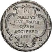 Italy 1 Testone (Innocent XI. Cartouche Type 1) MELIVS EST DARE QVAM ACCIPERE 1685 coin reverse Italy 1 Testone (Innocent XI. Cartouche Type 1) MELIVS EST DARE QVAM ACCIPERE 1685 coin reverse