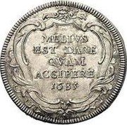Italy 1 Testone (Innocent XI) MELIVS EST DARE QVAM ACCIPERE 1685 coin reverse Italy 1 Testone (Innocent XI) MELIVS EST DARE QVAM ACCIPERE 1685 coin reverse