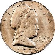 USA 10 Cents (Pattern) VIRGINIA MARTHA WASHINGTON 1759 coin obverse USA 10 Cents (Pattern) VIRGINIA MARTHA WASHINGTON 1759 coin obverse