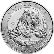 Canada 10 Dollars Smilodon Sabre-Toothed Cat 2023 Bullion with radial lines CANADA 2023 9999 JC FINE SILVER 2 OZ ARGENT PUR coin reverse Canada 10 Dollars Smilodon Sabre-Toothed Cat 2023 Bullion with radial lines CANADA 2023 9999 JC FINE SILVER 2 OZ ARGENT PUR coin reverse