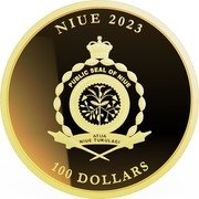 Niue 100 Dollars Queen Elizabeth II 2023  Prooflike NIUE 2023 PUBLIC SEAL OF NIUE ATUA NIUE TUKULAGI 100 DOLLARS coin obverse