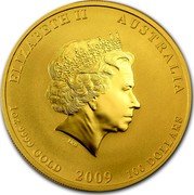 Australia 100 Dollars Year of the Ox 2009 P KM# 1908 ELIZABETH II AUSTRALIA IRB 1OZ 9999 GOLD 2009 100 DOLLARS coin obverse Australia 100 Dollars Year of the Ox 2009 P KM# 1908 ELIZABETH II AUSTRALIA IRB 1OZ 9999 GOLD 2009 100 DOLLARS coin obverse
