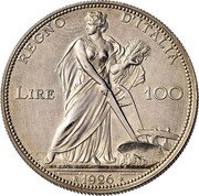 Italy 100 Lire (Vittorio Emanuele III. Pattern) REGNO D'ITALIA LIRE 100 R. BONINBEGNA M. L.OIOROI INC. R 1926 coin reverse Italy 100 Lire (Vittorio Emanuele III. Pattern) REGNO D'ITALIA LIRE 100 R. BONINBEGNA M. L.OIOROI INC. R 1926 coin reverse