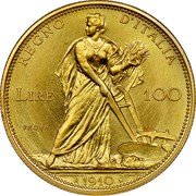 Italy 100 Lire Vittorio Emanuele III. Prova 1910R KM# PrA12 REGNO D'ITALIA LIRE 100 E. BONINSEGNA M. L. GIORGI INC R 1910 PROVA coin reverse