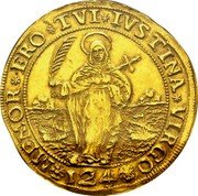 Italy 12 Zecchini Alvise Pisani ND (1735-1741)  MEMOR ERO TVI IVSTINA VIRGO 124 coin reverse Italy 12 Zecchini Alvise Pisani ND (1735-1741)  MEMOR ERO TVI IVSTINA VIRGO 124 coin reverse