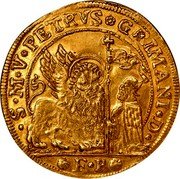 Italy 12 Zecchini (Pietro Grimani) S M V PETRVS GRIMANI D F P coin obverse Italy 12 Zecchini (Pietro Grimani) S M V PETRVS GRIMANI D F P coin obverse