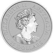Australia 15 Dollars Kookaburra. Elizabeth II 2023 P JC ELIZABETH II AUSTRALIA 15 DOLLARS coin obverse Australia 15 Dollars Kookaburra. Elizabeth II 2023 P JC ELIZABETH II AUSTRALIA 15 DOLLARS coin obverse