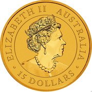Australia 15 Dollars Kookaburras 2023 P JC ELIZABETH II AUSTRALIA 15 DOLLARS coin obverse Australia 15 Dollars Kookaburras 2023 P JC ELIZABETH II AUSTRALIA 15 DOLLARS coin obverse