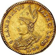 Belgium 2 Ducats Sede Vacante. St. Lambert 1724  KM# 133 S LAMBERTUS PATRO LEOD 1724 coin reverse Belgium 2 Ducats Sede Vacante. St. Lambert 1724  KM# 133 S LAMBERTUS PATRO LEOD 1724 coin reverse