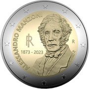 Italy 2 Euro (150th Anniversary of the Death of Alessandro Manzoni) ALESSANDRO MANZONI IR 1873-2023 R AV coin obverse Italy 2 Euro (150th Anniversary of the Death of Alessandro Manzoni) ALESSANDRO MANZONI IR 1873-2023 R AV coin obverse