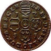 Belgium 2 Liards (Jean-Theodore of Bavaria) KM# 158 EP ET PRIN LEO DUX B M F C L H 1751 coin reverse Belgium 2 Liards (Jean-Theodore of Bavaria) KM# 158 EP ET PRIN LEO DUX B M F C L H 1751 coin reverse