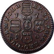Belgium 2 Liards John Theodore of Bavaria 1750 KM# 156 EP ET PRIN LEO DUX B M F C L H 1750 coin reverse Belgium 2 Liards John Theodore of Bavaria 1750 KM# 156 EP ET PRIN LEO DUX B M F C L H 1750 coin reverse
