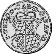 Belgium 2 Liards (John Theodore of Bavaria) KM# 157 I THEOD CAR D G BAV D coin obverse Belgium 2 Liards (John Theodore of Bavaria) KM# 157 I THEOD CAR D G BAV D coin obverse