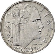 Italy 20 Centesimi (Vittorio Emanuele III Magnetic. Prova) KM# Pr70 ITALIA R PROVA XVII 1939 C. 20 coin reverse