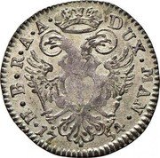 Italy 20 soldi (Maria Theresa) H B R A A DUX MAN 17 54 coin reverse