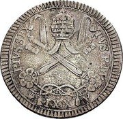 Italy 25 Baiocchi (Pius VI) KM# 1238a PIVS SEX TVS P M A XXI R coin obverse Italy 25 Baiocchi (Pius VI) KM# 1238a PIVS SEX TVS P M A XXI R coin obverse
